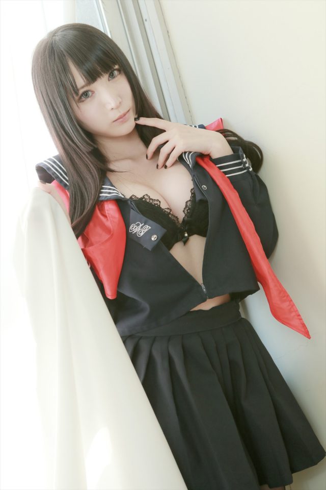コスプレイヤー るしゃ 黒ストッキング セーラー服 コスプレ エロ画像