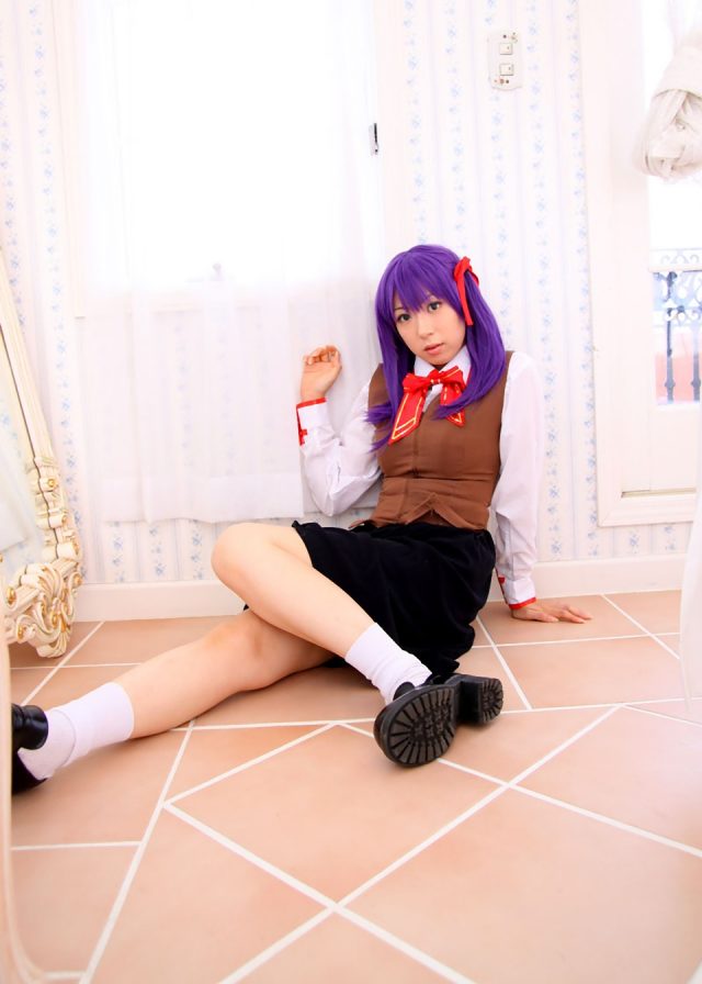 コスプレイヤー 桜井さち 白のショートソックスにムチムチな太ももがエロい 『Fate stay night』 間桐桜の制服コスプレ画像