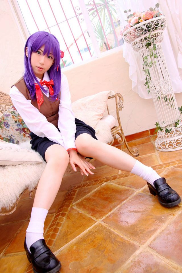 コスプレイヤー 桜井さち 白のショートソックスにムチムチな太ももがエロい 『Fate stay night』 間桐桜の制服コスプレ画像