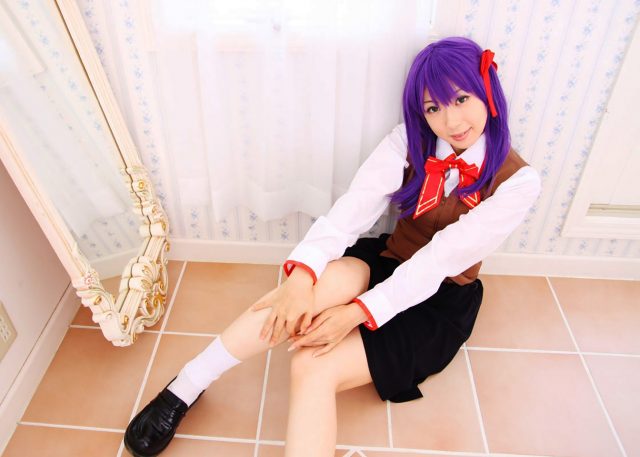 コスプレイヤー 桜井さち 白のショートソックスにムチムチな太ももがエロい 『Fate stay night』 間桐桜の制服コスプレ画像