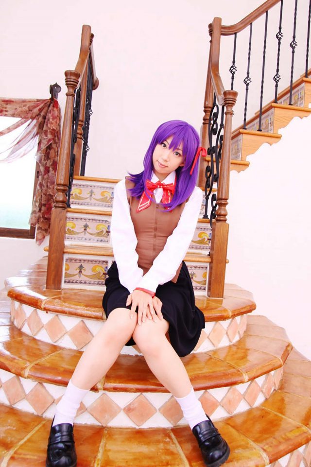コスプレイヤー 桜井さち 白のショートソックスにムチムチな太ももがエロい 『Fate stay night』 間桐桜の制服コスプレ画像