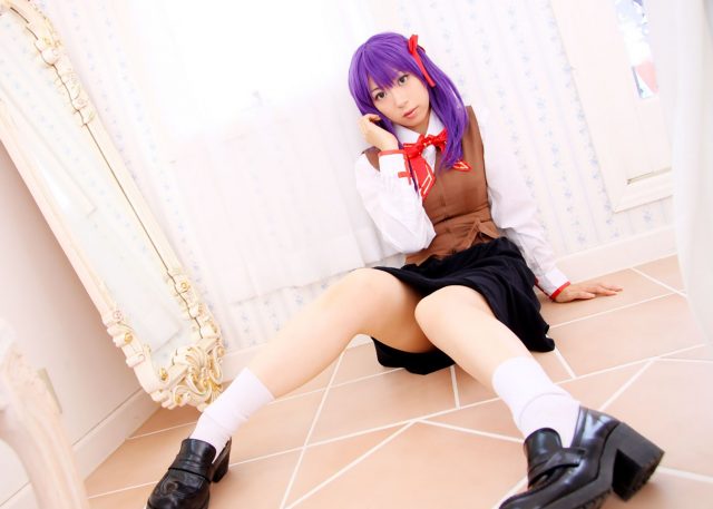コスプレイヤー 桜井さち 白のショートソックスにムチムチな太ももがエロい 『Fate stay night』 間桐桜の制服コスプレ画像