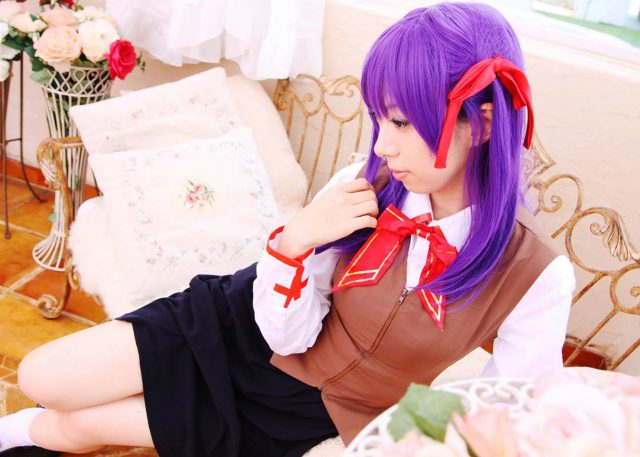 コスプレイヤー 桜井さち 白のショートソックスにムチムチな太ももがエロい 『Fate stay night』 間桐桜の制服コスプレ画像