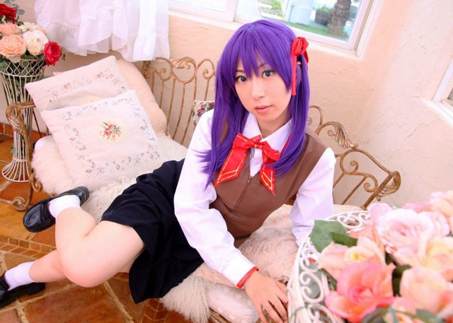 コスプレイヤー 桜井さち 白のショートソックスにムチムチな太ももがエロい 『Fate stay night』 間桐桜の制服コスプレ画像