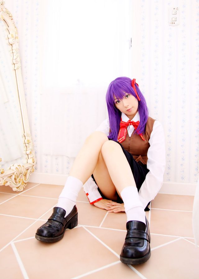 コスプレイヤー 桜井さち 白のショートソックスにムチムチな太ももがエロい 『Fate stay night』 間桐桜の制服コスプレ画像