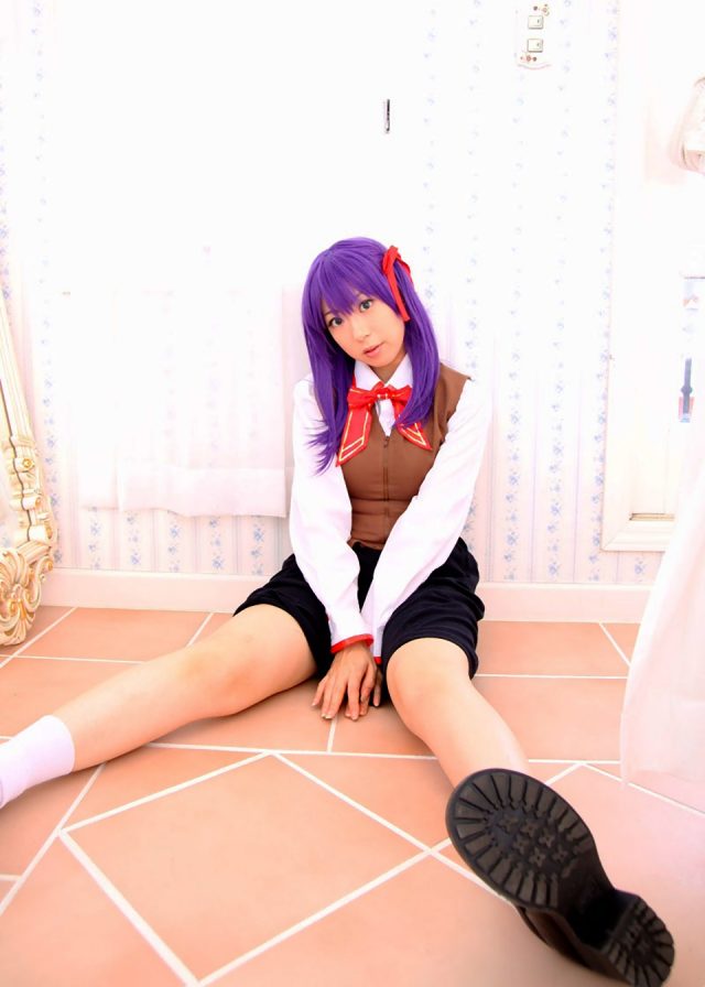 コスプレイヤー 桜井さち 白のショートソックスにムチムチな太ももがエロい 『Fate stay night』 間桐桜の制服コスプレ画像