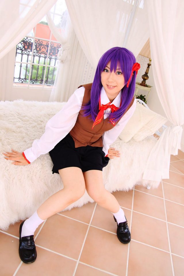 コスプレイヤー 桜井さち 白のショートソックスにムチムチな太ももがエロい 『Fate stay night』 間桐桜の制服コスプレ画像