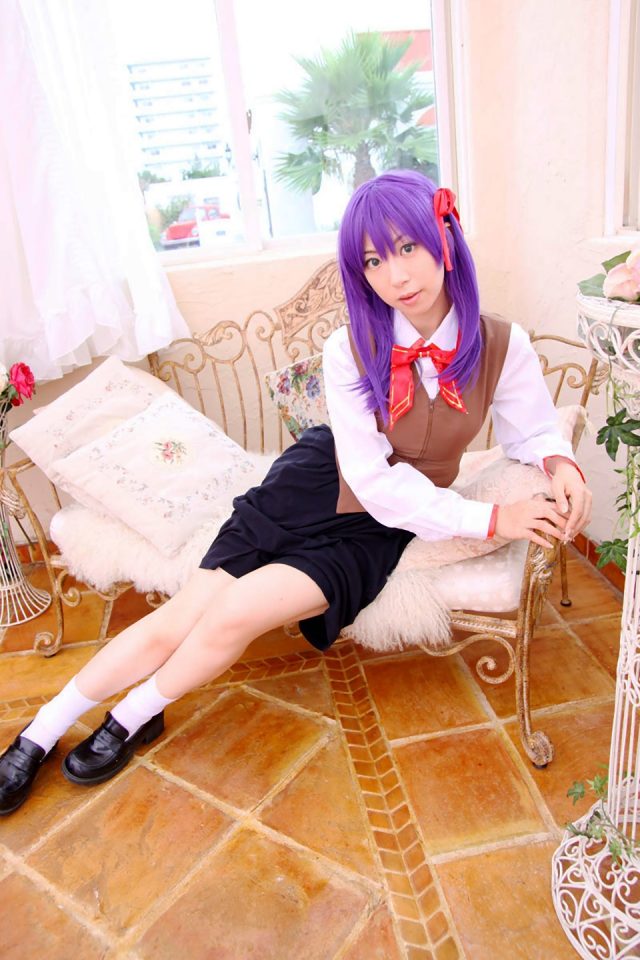 コスプレイヤー 桜井さち 白のショートソックスにムチムチな太ももがエロい 『Fate stay night』 間桐桜の制服コスプレ画像