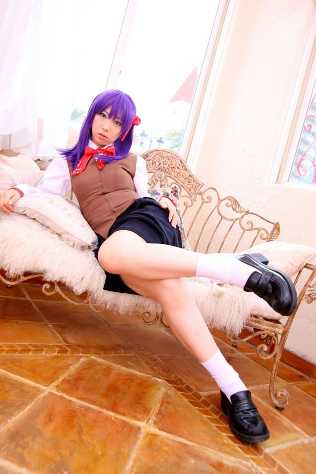 コスプレイヤー 桜井さち 白のショートソックスにムチムチな太ももがエロい 『Fate stay night』 間桐桜の制服コスプレ画像