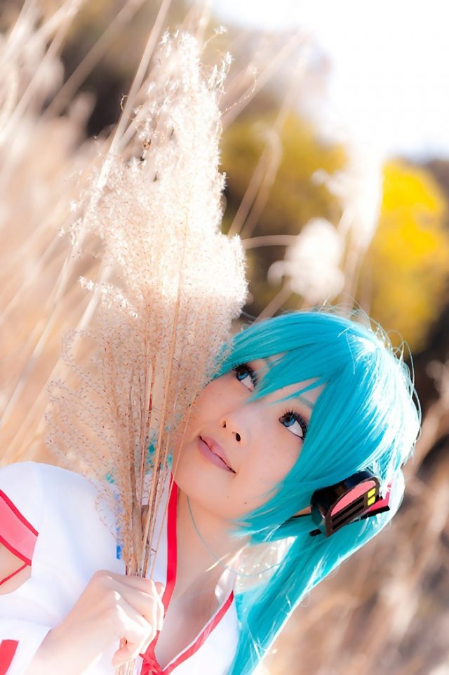 コスプレイヤー アゲハ ミニスカの巫女服にハイソックスがエロい 初音ミクの巫女コスプレ画像